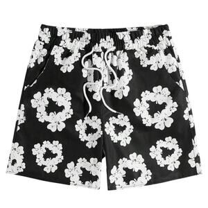 Men's Floral Print Drawstring Waist Shorts in Black, Size L​​